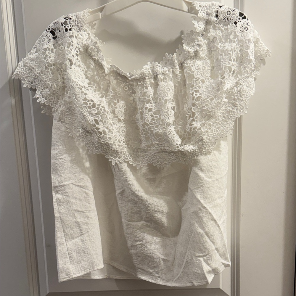 SHEIN White Floral Lace Blouse